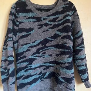 Barefoot Dreams Gray and Blue Patterned Sweater